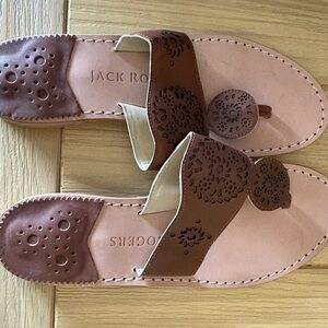 Jack Rogers Brown Leather Cutout Slide Sandals